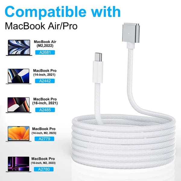 USB C til MagSafe 3-kabel 2 meter, 140W hurtigladekabel kompatibel med MacBook Air Pro