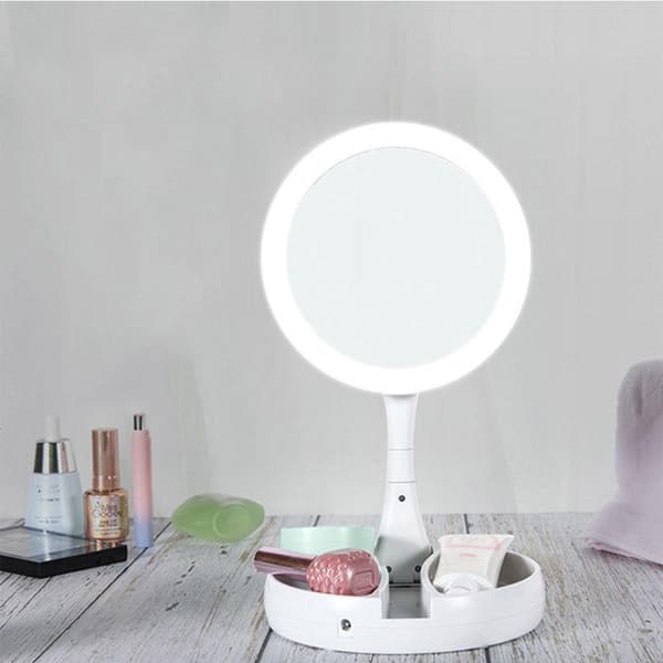 LED-belyst dobbeltsidet spejl 10X forstørrelse foldbart makeupspejl