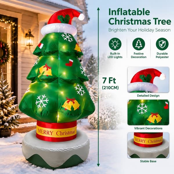 Oppblåsbart juletre 2,1 m med LED-lys, dekorasjon for hage og uteområde British regulations