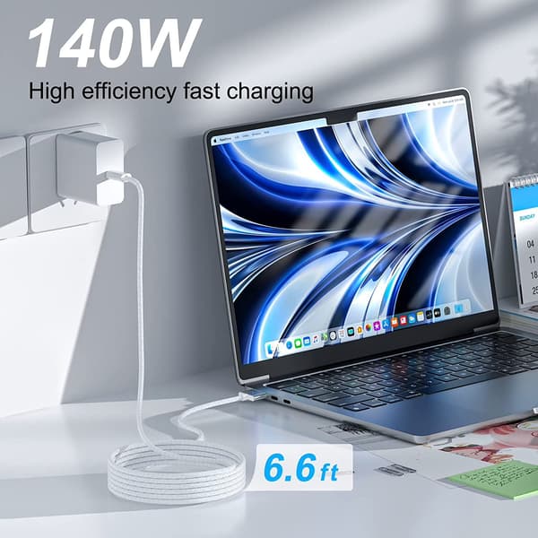 USB C til MagSafe 3-kabel 2 meter, 140W hurtigladekabel kompatibel med MacBook Air Pro