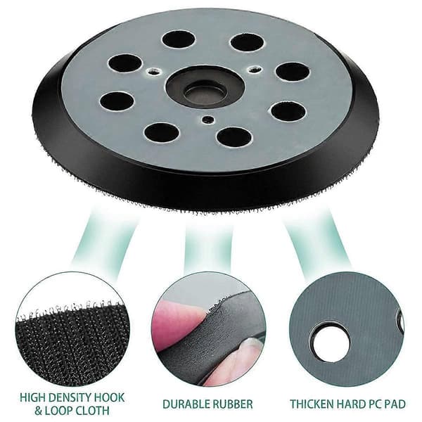 2 stk erstatningsslipeputer, runde borrelåsputer, erstatningspute for orbitalsliper 125 mm 8 hull