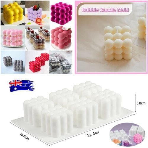 6 hålrum 3D kub ljusform silikon vax bubbla tårta dessert gipsform