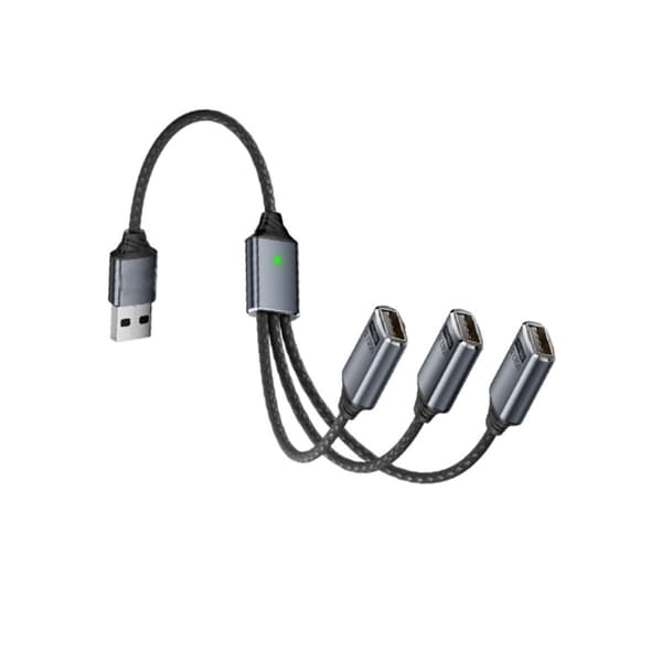 USB 3-i-1 Splitterkabel, Flettet Aluminiumlegering, OTG Adapter Hub til Telefon Tablet PC, Grå
