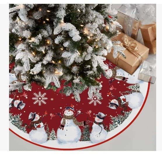 Juletreteppe med snømann, juletrefotdekorasjon i trykt polyester, 120 cm 90cm-1