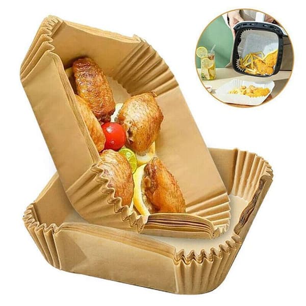Firkantet engangs papirforing til airfryer, non-stick bakepapirforinger, vanntett trefarge
