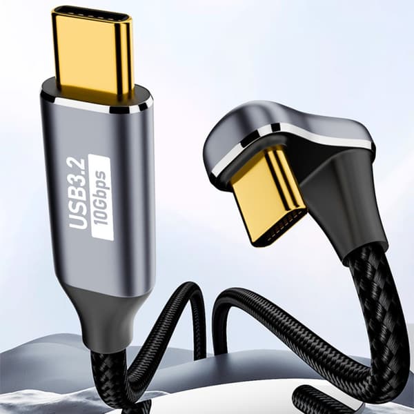 USB-C-kabel, U-formet han til hun, 10 Gbps, PD 100W, 4K@60Hz, nylonflettet aluminium, grå 0,5 m