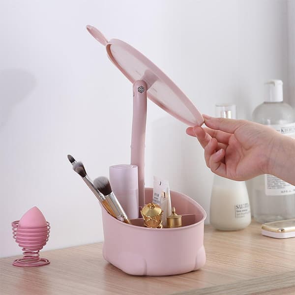 Sminkespeil med oppbevaring, rosa