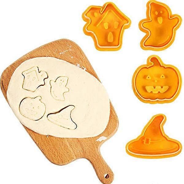Halloween 3D kjeksstempelsett, 4-delt stempelkutter for baking