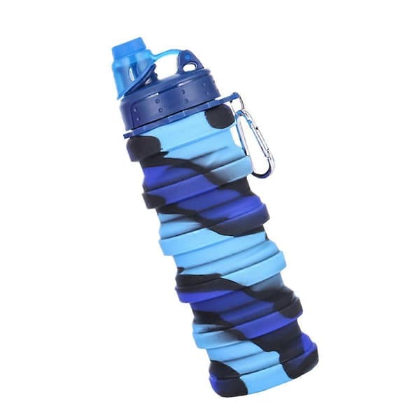 Silikon Infällbar Vikbar Vatten Kaffe Flaska Kopp Utomhus blue screw cap
