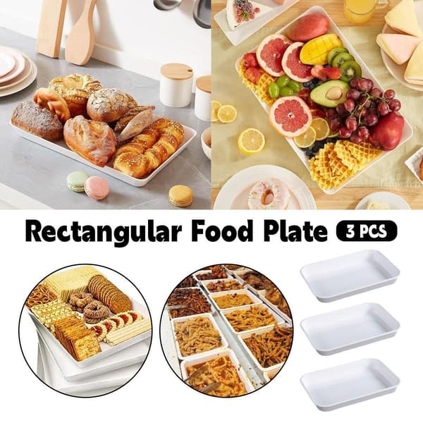 Rektangulär Vit Plast Deli Display Bricka Fat Serveringsfat Mat Tallrik
