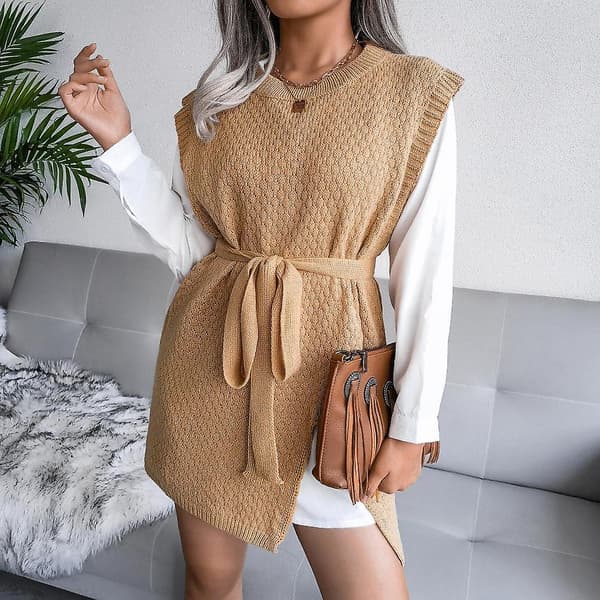 Dam Höst Vinter Casual Snörning Väst Tröja Chic Stickad Klänning S-l Gray M