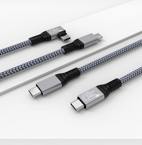 USB C-kabel 240W, USB 3.2 20Gbps, flettet nylon, 1m, grå sort