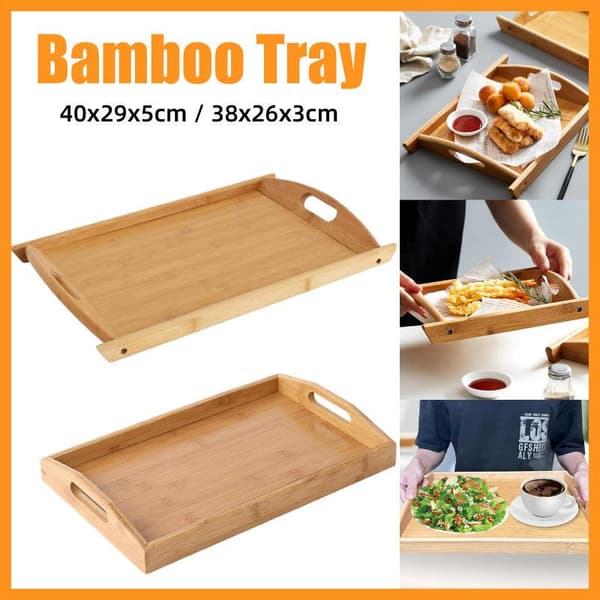 Rektangulær bambusbakke Husholdnings te serveringsfad Køkken snackfad Organizer 38x26x3cm
