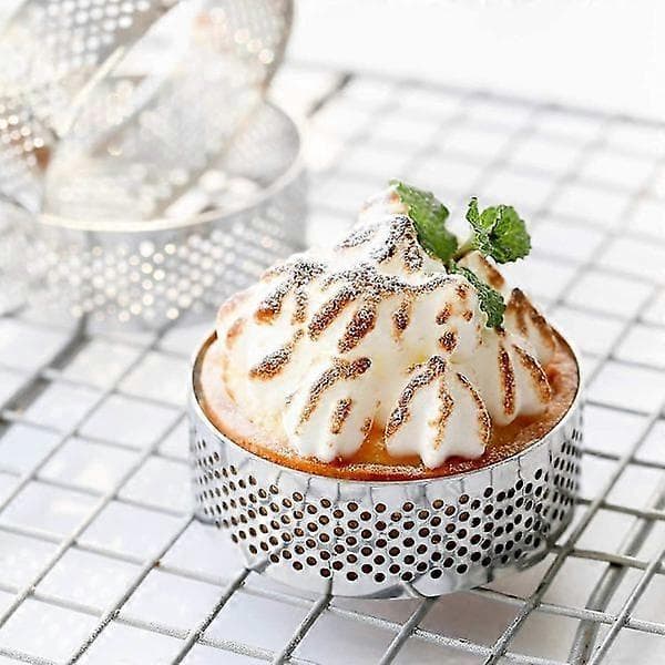 5 stk. terteringer i rustfritt stål, perforert form, dessert quiche