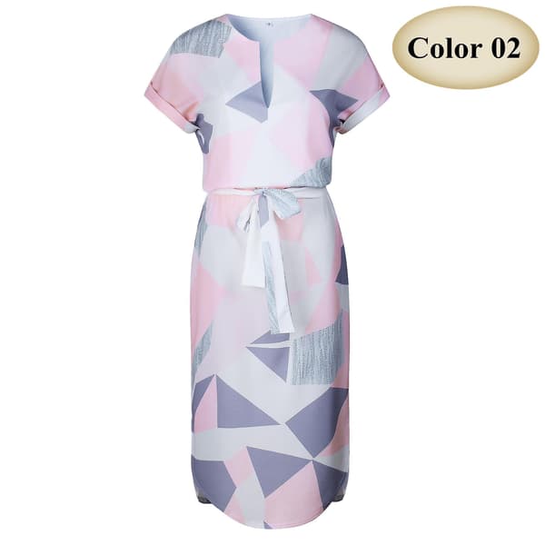 Kvinner Sommer Boho Stil Geometrisk Trykk Strandkjole Elegant Fest Med Belte E L