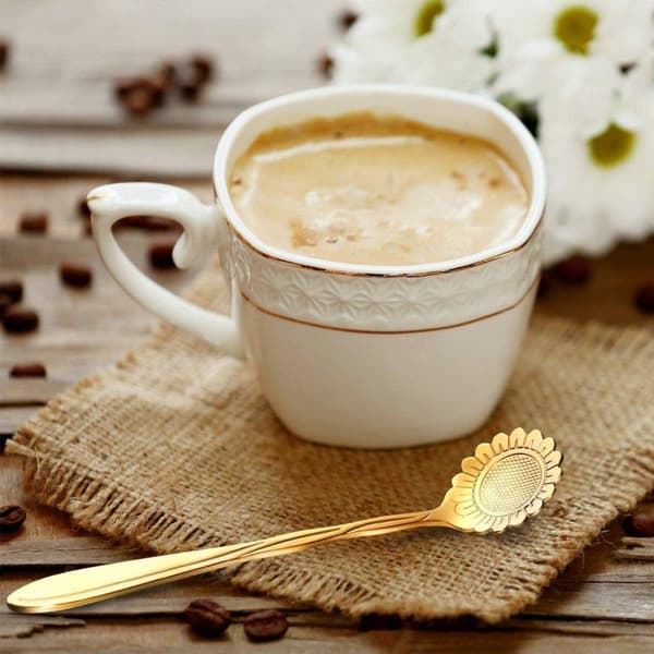8 Stykker Blomsterske Kaffe Teske Sæt, Rustfrit Stål Bestik (Guld)