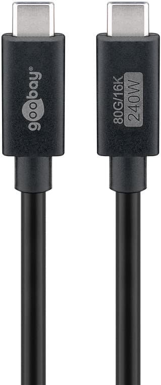 Certifierad USB-C-kabel, USB4 2.0, 1,2 m, svart, 240W, 120 Gbps, 16K, HDR