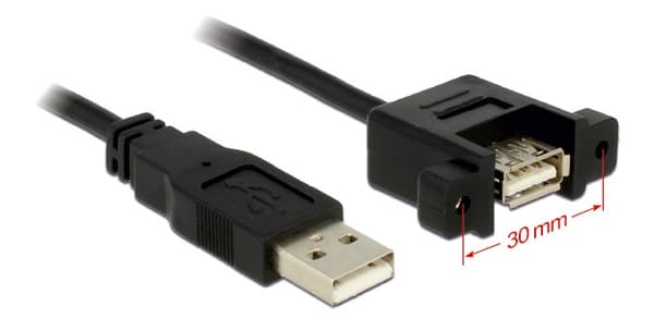 USB 2.0 Type-A hann til hunn panelmonteringskabel, 1m