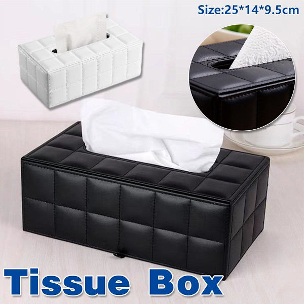 Læder Tissueboks Holder Rektangulær Tissue Dispenser til Stue Hjem Hvid