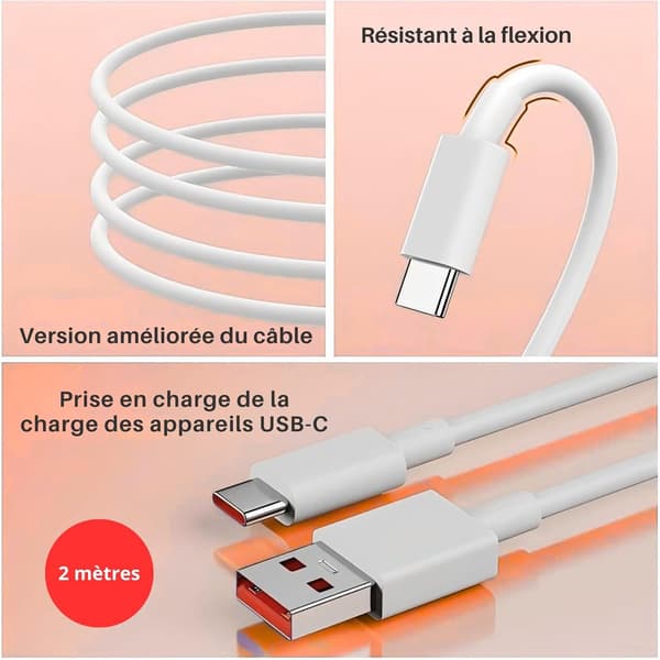 USB C-lader 90W HyperCharge + 6A-kabel for Xiaomi 13 Pro/12/11T Pro, 2m, svart