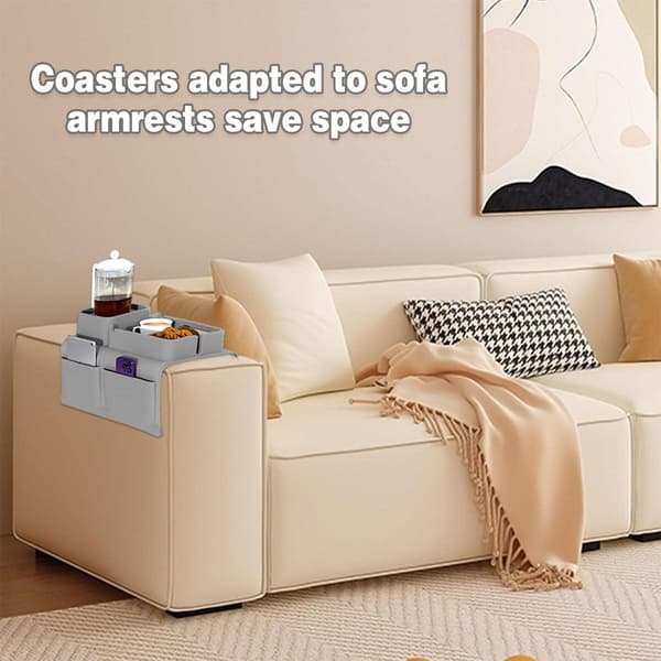 Multifunktionel Sofaarmlænsbakke Bord Stue Sofa Sidebord Organizer Grå