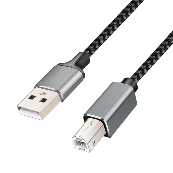 USB till B-typ skrivarkabel, nylonflätad, grå, 5m, dataöverföring för skanner 5 m
