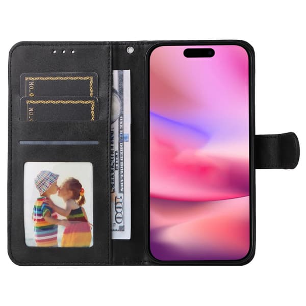 iPhone 16 PU læderpung etui - Flere farver Black