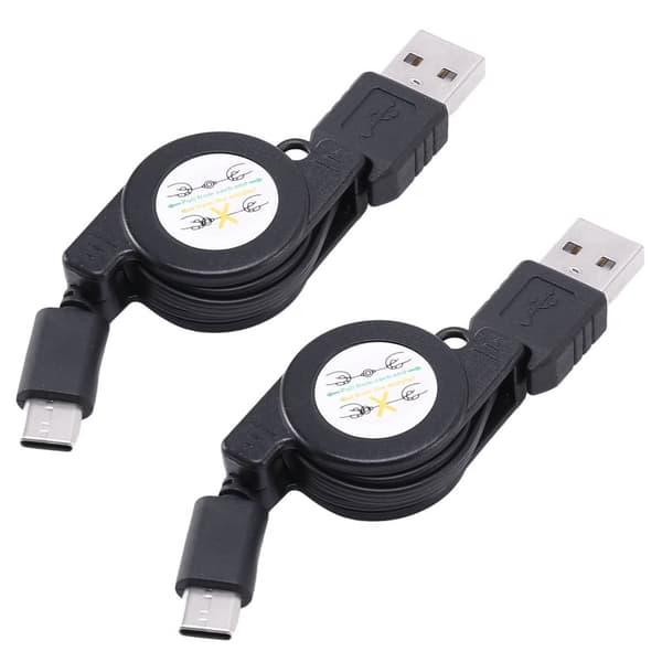USB-C infällbar kabel 2-pack, Typ-C 3.1 laddning och datasynkronisering, svart, bärbar