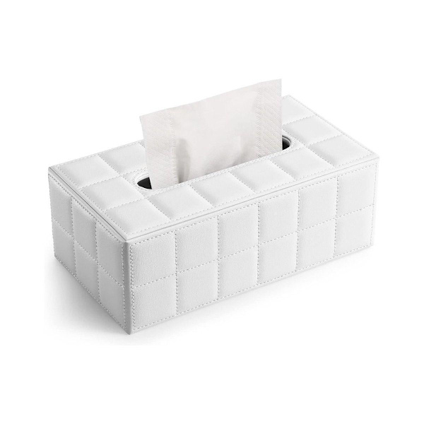 Tissueboxhållare i läder, rektangulär tissuebehållare för vardagsrum, hem, vit