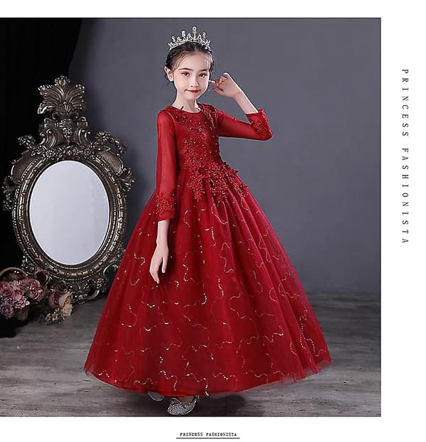 Flickklänning Prinsessa Spets Bröllop Balklänning red 160