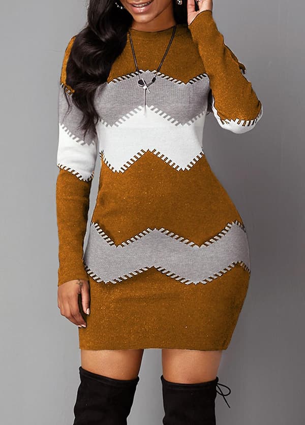 Dame Zigzag Strikkekjole YELLOW XL