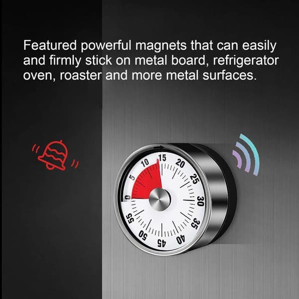 Køkken-nedtællingstimer i rustfrit stål, bærbar mekanisk timer: rød