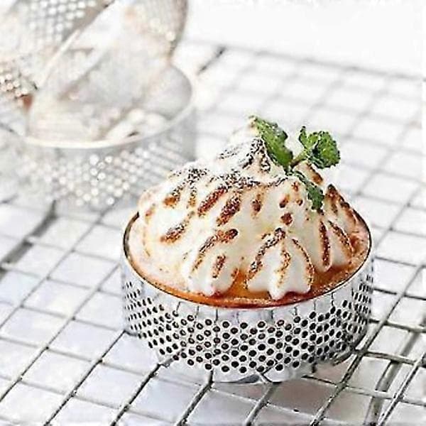5 stk. tærteringe i rustfrit stål med huller, 7 cm bageforme til tærter, quiche, mousse