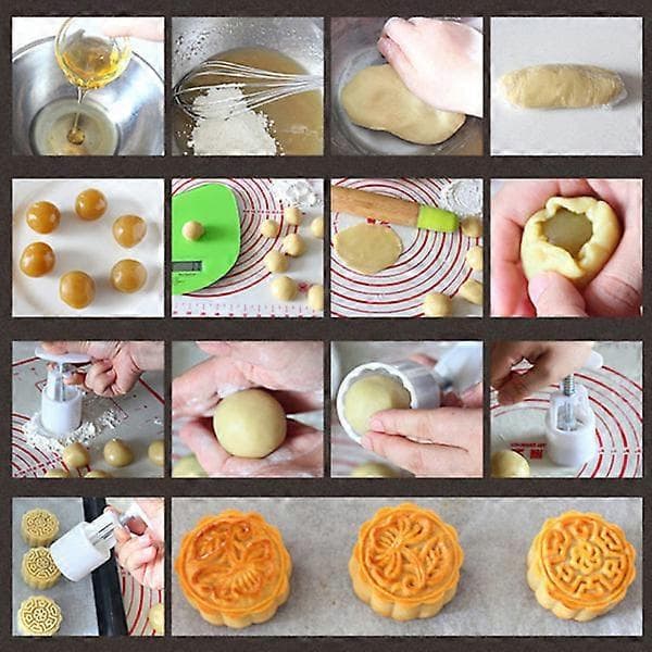 4 stk. Blomster Mooncake Forme 100g Runde Dekorstempler