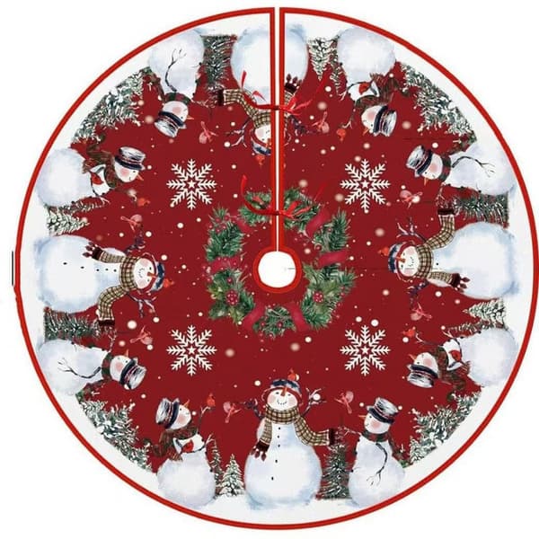 Juletreteppe med snømann, juletrefotdekorasjon i trykt polyester, 120 cm 60cm-1
