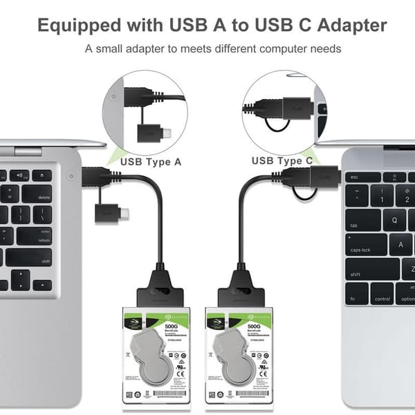 USB 3.0 til SATA-adapter, USB-C til SATA-kabel, 2,5 tommers harddisk-omformer, 20 cm