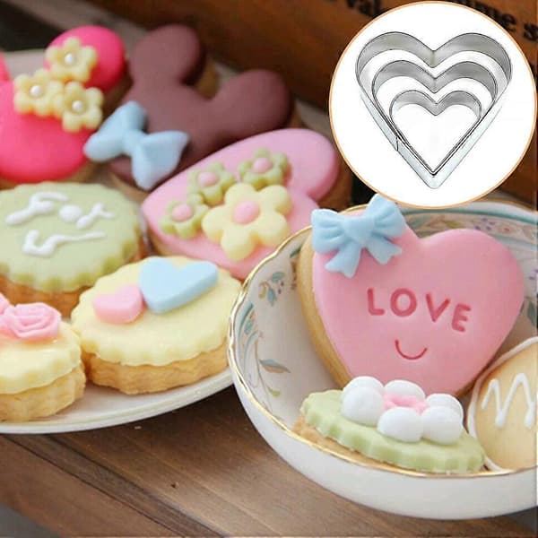 Kjeksform Kakestøpeform Rustfritt Stål Grønnsaksfrukt Kjeksutstikker silver & 3pcs Heart shaped 3.5cm 5cm 6.5cm