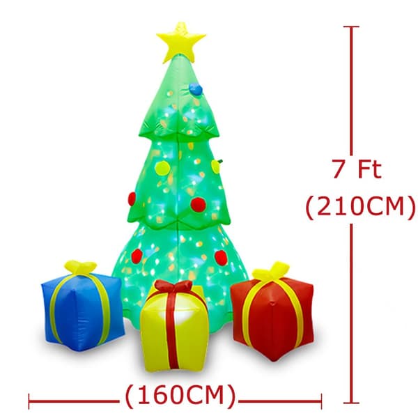 Oppblåsbart juletre 2,1 m med gaveeske, dekorasjon i polyester for hage og fest Us regulations