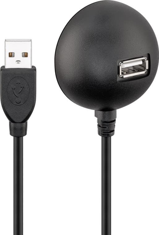 USB-A forlengelseskabel med stativ, 1,5m, svart, USB 2.0 for dataoverføring og lading