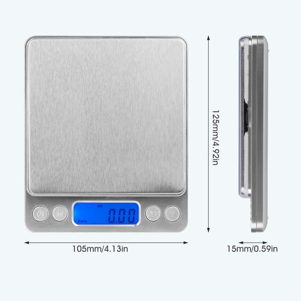 Køkkenvægt til mad 3000 GX 0,1 / 0,01 Oz med LCD-display og rustfri stålplatform AQUAFORGE