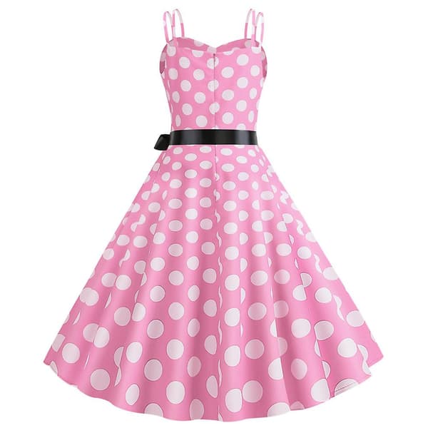 Dame sommer sexy stropp retro slank prikkete svingkjole Pink S