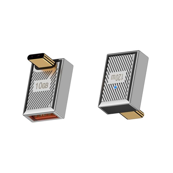 USB A til USB C-adapter, rett vinkel, 120W med indikatorlys, aluminiumslegering, kompatibel med Huawei