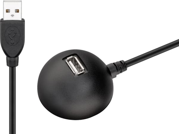 USB-A forlengelseskabel med stativ, 1,5m, svart, USB 2.0 for dataoverføring og lading