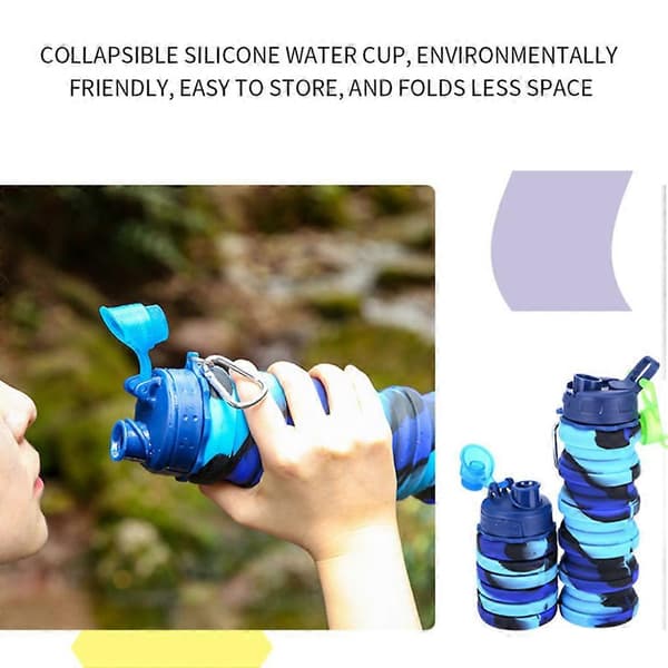 Silikon Infällbar Vikbar Vatten Kaffe Flaska Kopp Utomhus blue screw cap