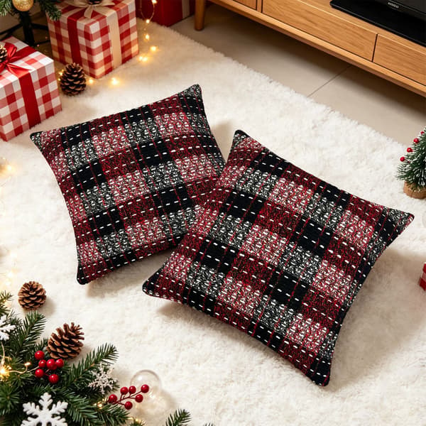 Jule-pudebetræk med tern, rød og sort, 45x45 cm, retro tweed-pudebetræk til sofa 45x45cm Red Black Plaid, 1 Pack