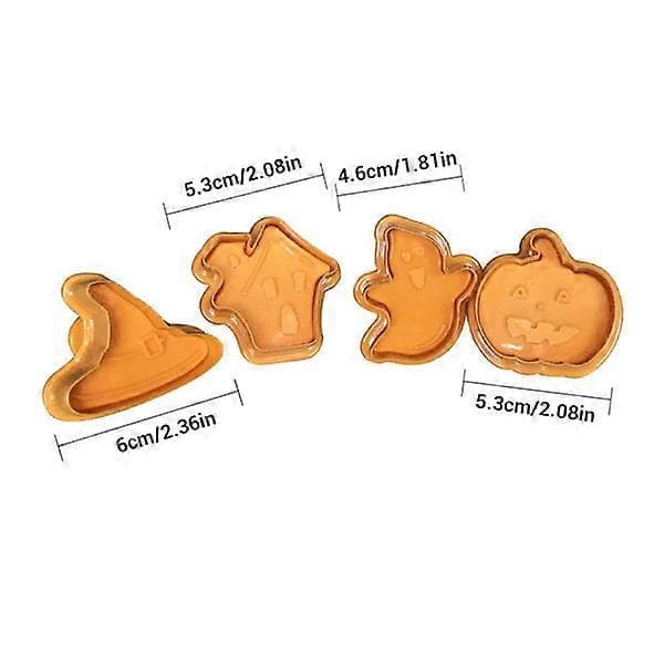 Halloween 3D kjeksstempelsett, 4-delt stempelkutter for baking