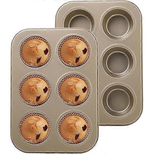2-pak stål muffinforme, non-stick bageplade til muffins, cupcakes, kager