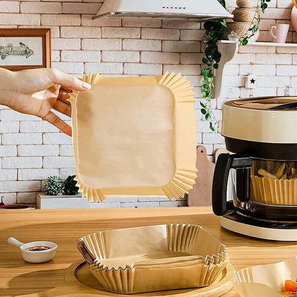 Firkantet engangs papirforing til airfryer, non-stick bakepapirforinger, vanntett trefarge
