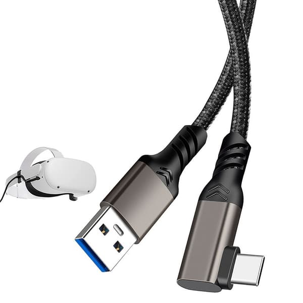 VR-datakabel USB-C vinklad 3m för Oculus Quest 2, LINK-streaming & kameraanslutning