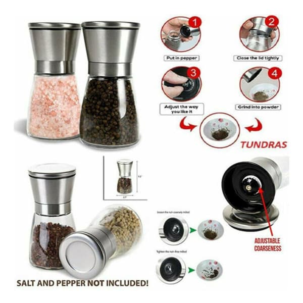 180ML Moderne Salt/Pepper Krydderkvern i Rustfritt Stål og Glass